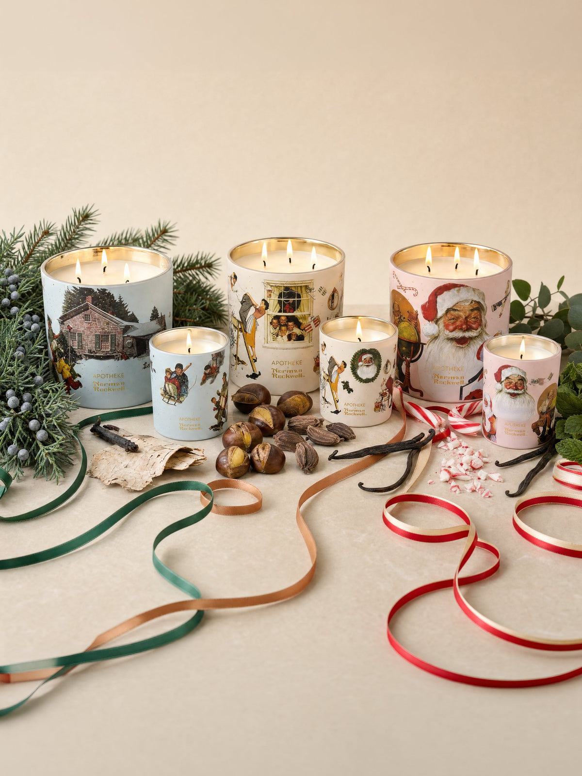 All three Norman Rockwell candles together
